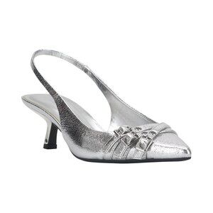 NWT INC International Concepts Pumps Kitten Heel Silver Crinkle Gray 8M